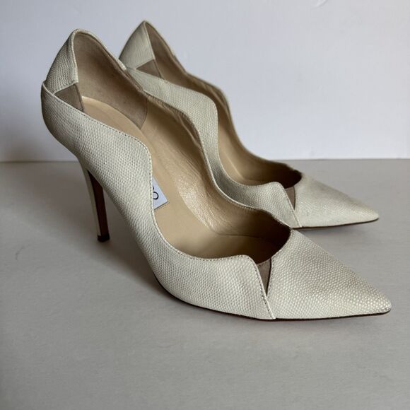 JIMMY CHOO "Tamika" 100mm Ivory Jagged Pump Leather - Size 37 Italy - Picture 1 of 10